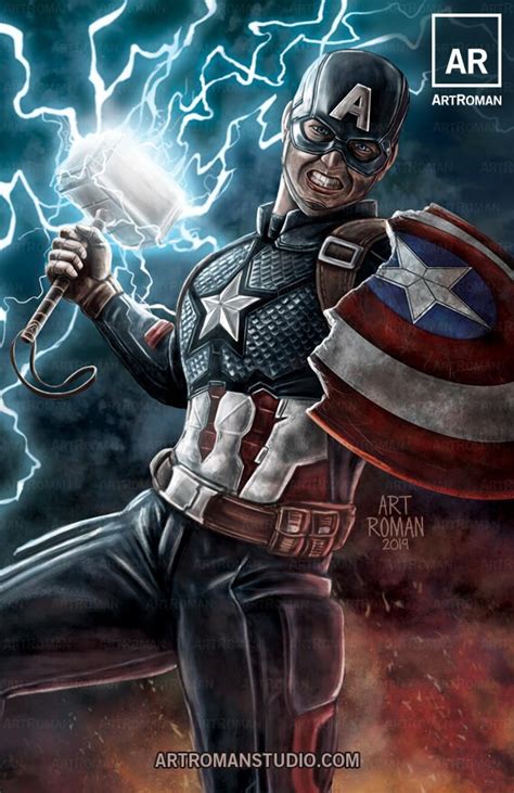 How To Draw Captain America With Mjolnir Avengers End