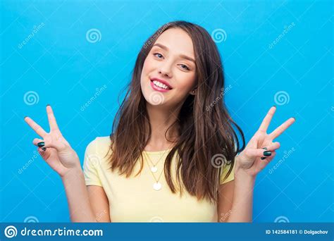 Young Woman Or Teenage Girl Showing Peace Sign Stock Image Image Of