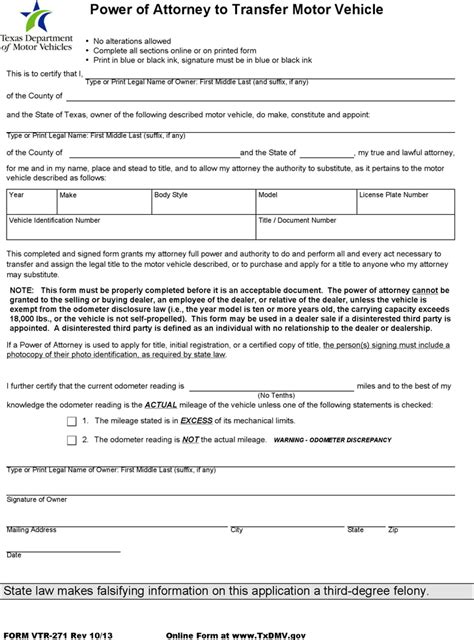 Texas Vehicle Title Transfer Form Printable