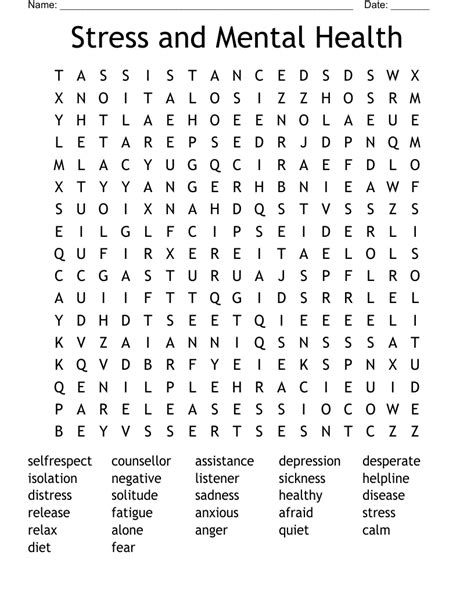 Stress And Mental Health Word Search Wordmint