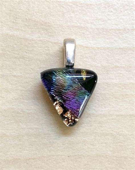Small Fused Dichroic Glass Pendant 13mm Triangle Cabochon Etsy