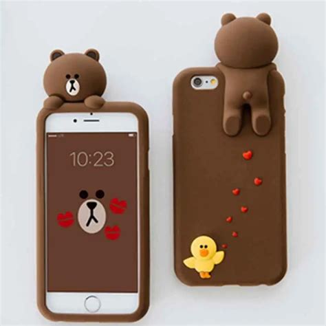 3d cute line brown bear phone cases for iphone 6 6s plus 7 7plus soft silicone rubber back cover