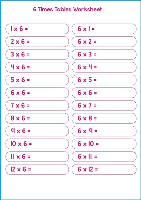 Printable Times Table 6 Chart Free Multiplication Table 6