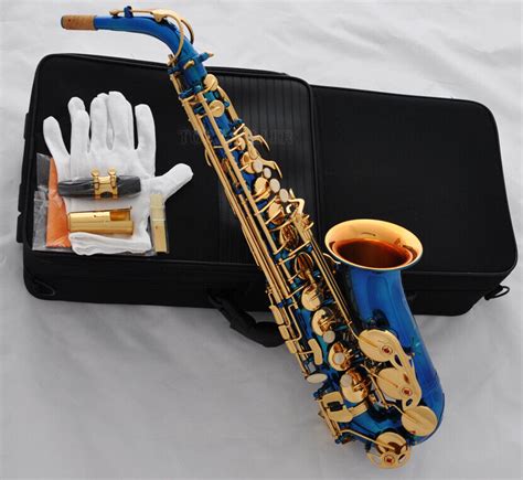 Latest Blue Lacquer Gold Bell Alto Saxophone Eb Keys Sax Hand Engraved