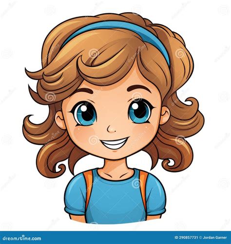 A Cartoon Girl With Brown Hair And Blue Eyes Stock Illustration