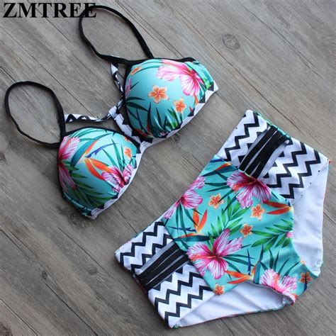Zmtree 2017 Bandage Floral Impresso Bikinis Swimwear Retro Cintura Alta