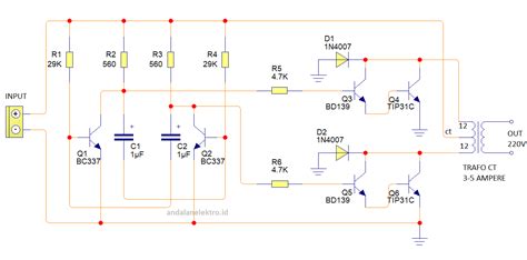Rangkaian Elektronika Inverter 12v To 220v Menggunakan Trafo Ct Dan