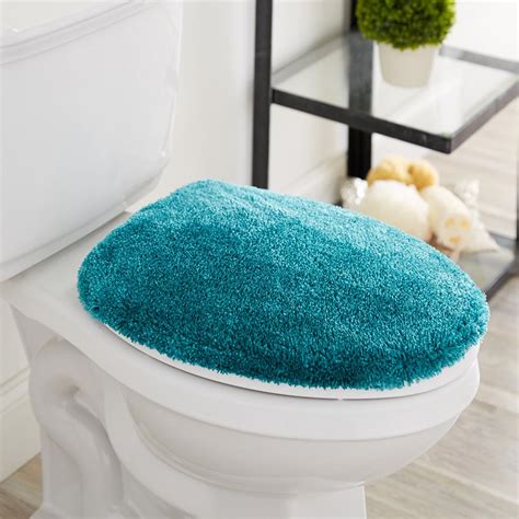 Teal Blue Toilet Lid Cover Elongated Soft Top Non Slip Plush Nylon