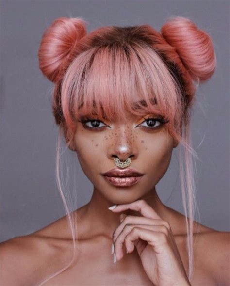 Two Buns With Bangspink Hair Hair Inspiration Pinterest Pink