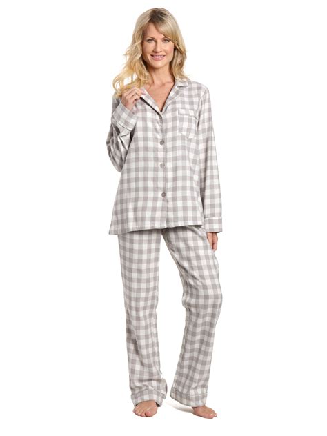 Womens 100 Cotton Lightweight Flannel Pajama Sleepwear Set Gingham Flannelpeople