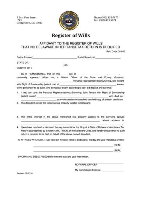 Fillable Register Of Wills Form Affidavit To The Register Of Wills That