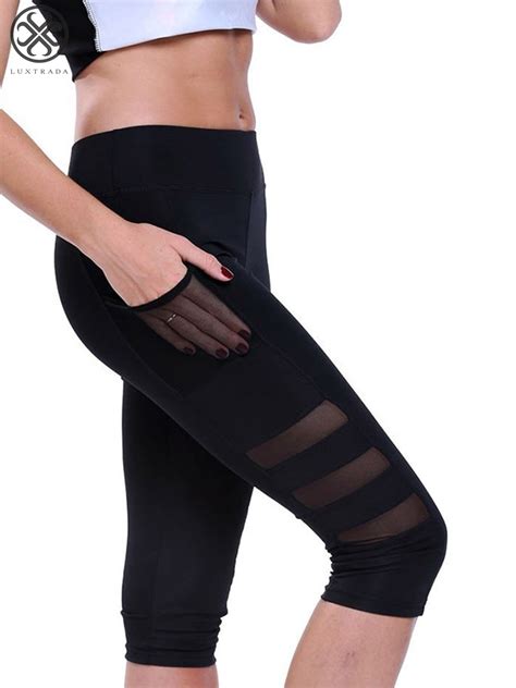Luxtrada Women S Hight Waist Yoga Pants Mesh Running Pants Capri With