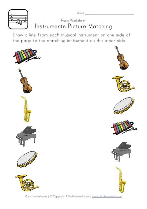 Music Picture Matching Worksheet Music Lessons For Kids Music Lesson