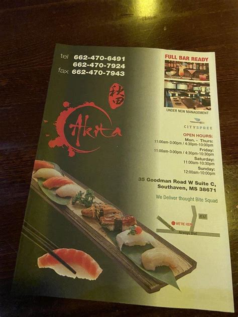 Menu At Akita Sushi And Hibachi Steakhouse Southaven