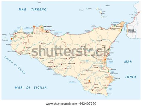 Detailed Vector Road Map Island Sicily Stock Vector Royalty Free