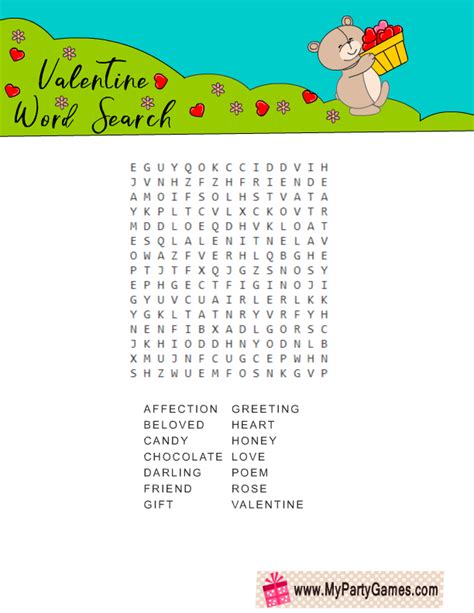 Free Printable Valentine Word Search Game For Kids