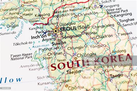 Detailed Map Of South Korea And Its Capital Seoul Stock Photo 184843814