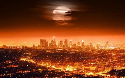 Full Moon Usa Los Angeles Night City Lights