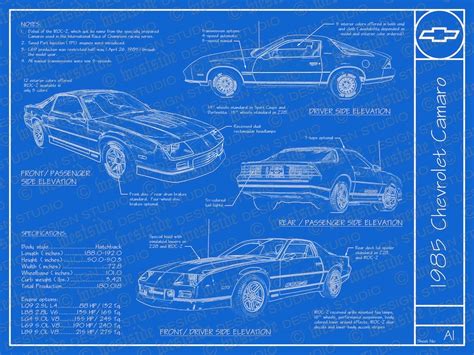 1985 Chevrolet Camaro Blueprint Poster 18x24 Jpeg Etsy