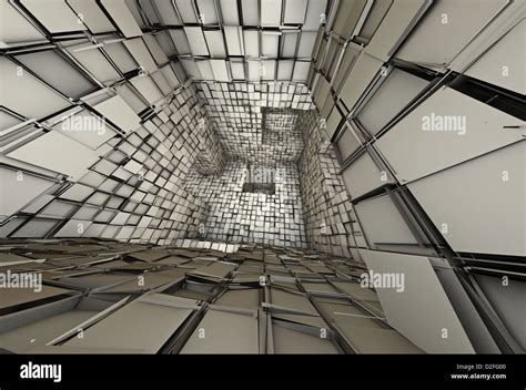3d Futuristic Fragmented Tiled Mosaic Labyrinth Interior Stock Photo