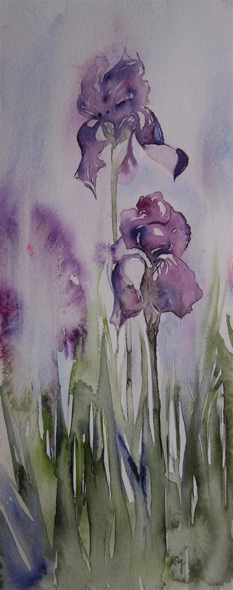 Two Irises Original Watercolor Painting Fine Art Purple Etsy In 2020