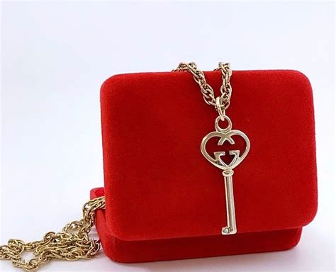 Repurposed Vintage Gucci Gg Rare Heart Key Pendant Necklace Key