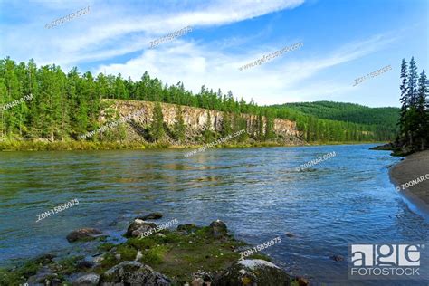High Steep Rocky Bank Of The Oka Sayan River East Sayan Buryatia