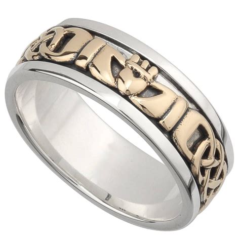 Irish Wedding Band 10k Gold And Sterling Silver Mens Celtic Knot Intended For Claddagh Mens Wedding Bands 