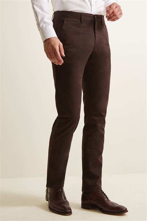 Tailored Fit Chocolate Stretch Chinos Buy Online At Moss