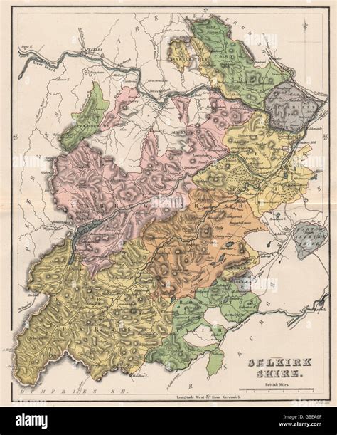 Selkirkshire Antique County Map Parishes Scotland Lizars 1885
