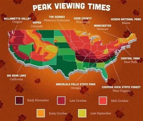 Fall Foliage Map For The Continental Us Trip Leaf