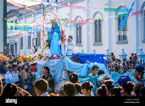 People March In Procession Carrying The Virgen De Las Nieves Through