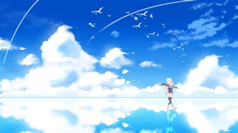 Hình Nền Ánh Sáng Mặt Trời Anime Cô Gái Bầu Trời Đám Mây Màu Xanh Da Trời Gió Đường Chân