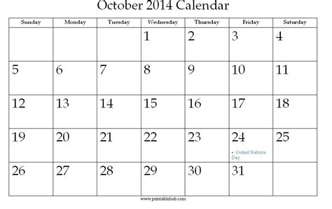 October 2014 Printable Calendar Printable Hub
