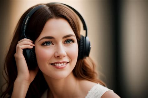 Premium Ai Image A Woman Wearing Headphones With A Smile On Her Face