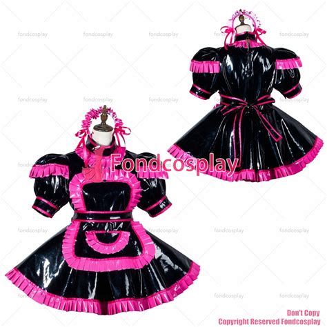 fondcosplay adult sexy cross dressing sissy maid short black heavy pvc dress lockable uniform