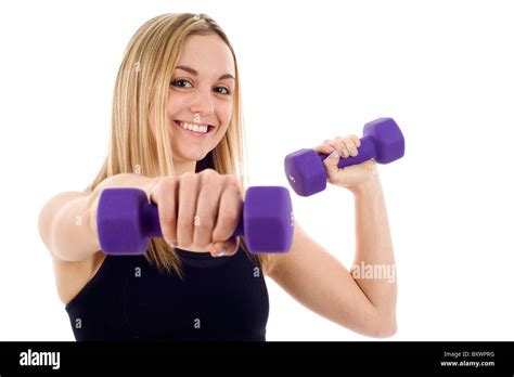 Woman Doing Fitness Exercise Isolated Over White Background Stock Photo