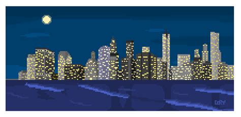 A More Detailed Pixel Art Skyline Skyline Manhattan Skyline Pixel Art