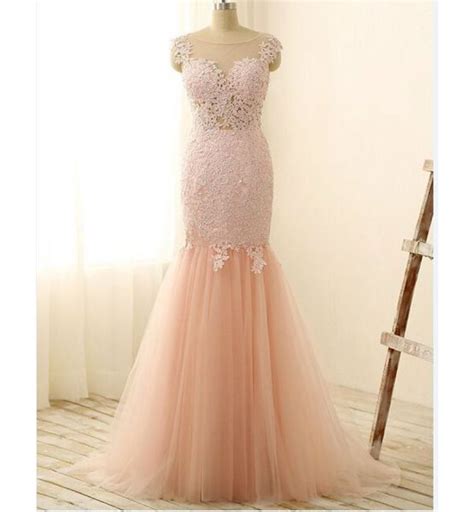 Light Pink Prom Dress Pink Tulle Lace Long Prom Dresses Mermaid