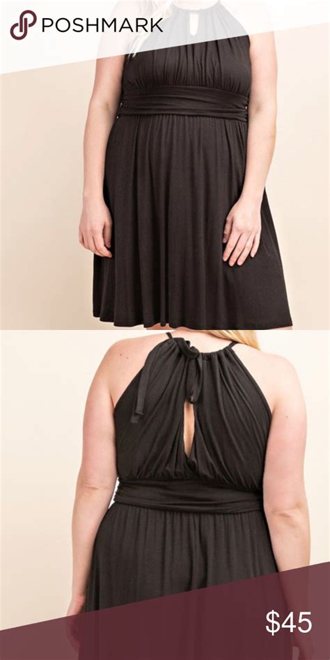 Plus Size Gilli Black Halter Dress With Bow Tie Black Halter Dress