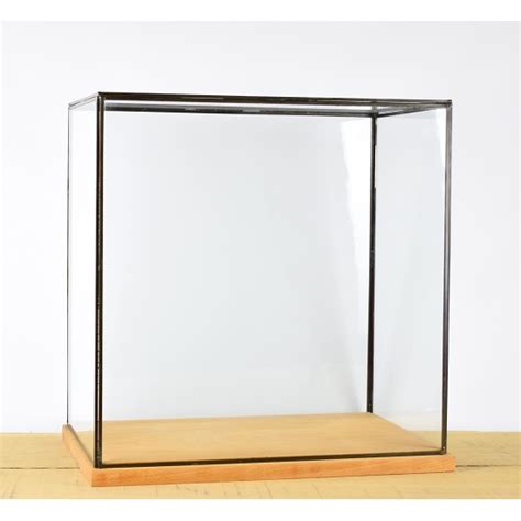 Hand Made Large Glass And Black Metal Frame Display Showcase Box With Wooden Base 42 Cm