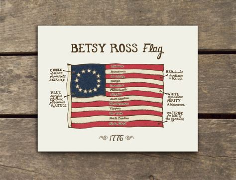 Betsy Ross Flag 1776 13 Star American Flag 11 X 14 Inch Art Print Etsy
