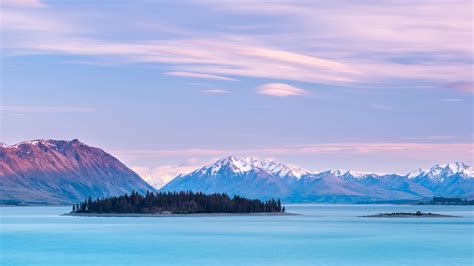 New Zealand Snowy Mountain Clouds Landscape Lake Nature Mountains