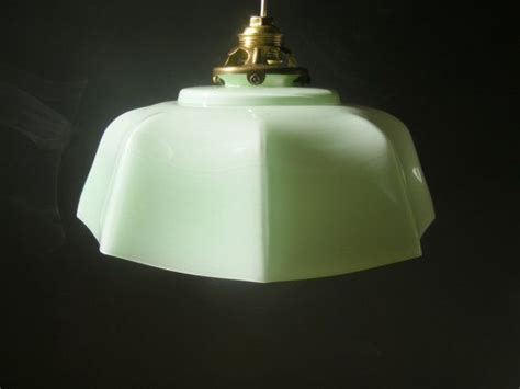 Beautiful Antique Pale Green Opaline Glass Ceiling Light Lamp From The 1930s Vert Opaline