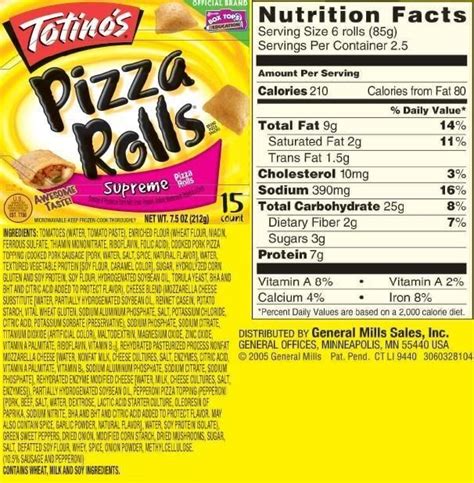 Totino S Pepperoni Pizza Rolls Nutrition Label Labels Design Ideas My
