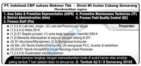Pt indofood cbp sukses makmur (dki jakarta). PT Indofood CBP Sukses Makmur Tbk - Recruitment Noodles Division Semarang 2012 - Lowongan Kerja ...