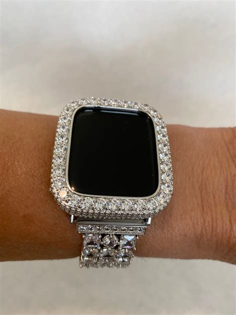 Apple Watch Bezel Cover Silver Lab Diamond Iwatch Band Bling 38mm 40mm