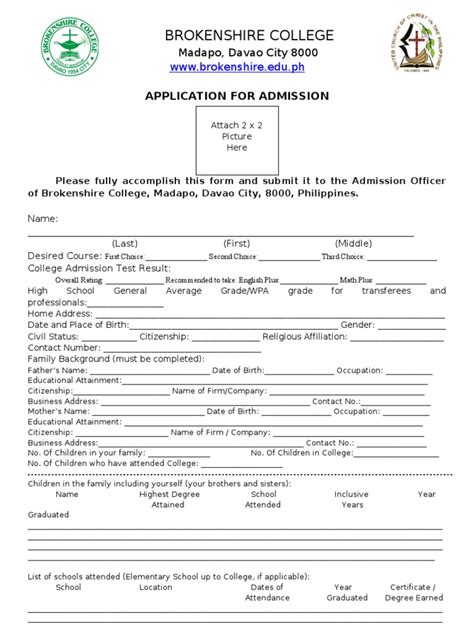 Admission Form Pdf Educational Attainment In The United States