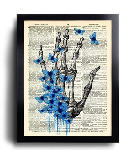 Skeleton Hand Art Blue Butterflies Art Print Skeleton Poster Etsy