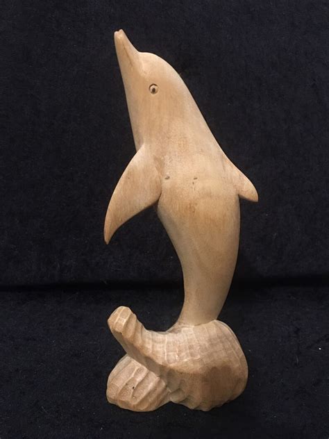 Vintage Hand Carved Wooden Dolphin Riding The Crest Of A Wave Etsy Uk